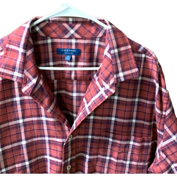 Cole Haan Mens Size XXL Grand Os Plaid Long Sleeve Shirt Button Up Top Red - Picture 2 of 4